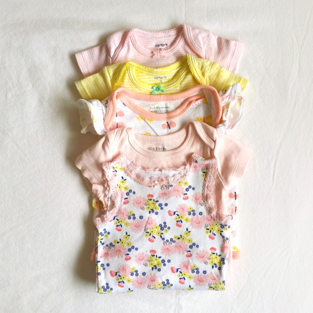 mixed brands 5-pack pastel bodysuit diaper shirt bundle 3 months baby girl